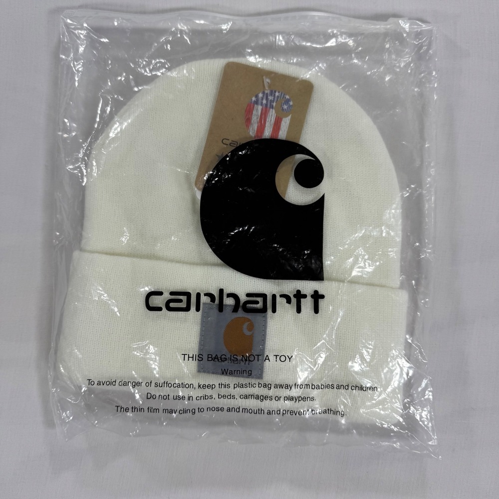 Carhartt Acrylic Watch Hat White Beanie Unisex Knit Cap Made in USA NWT
